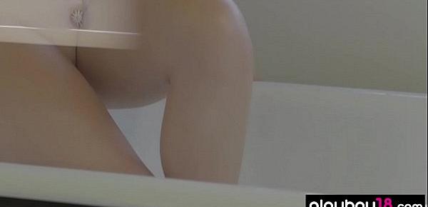  Big boobed amateur beauty stripping to take a bath